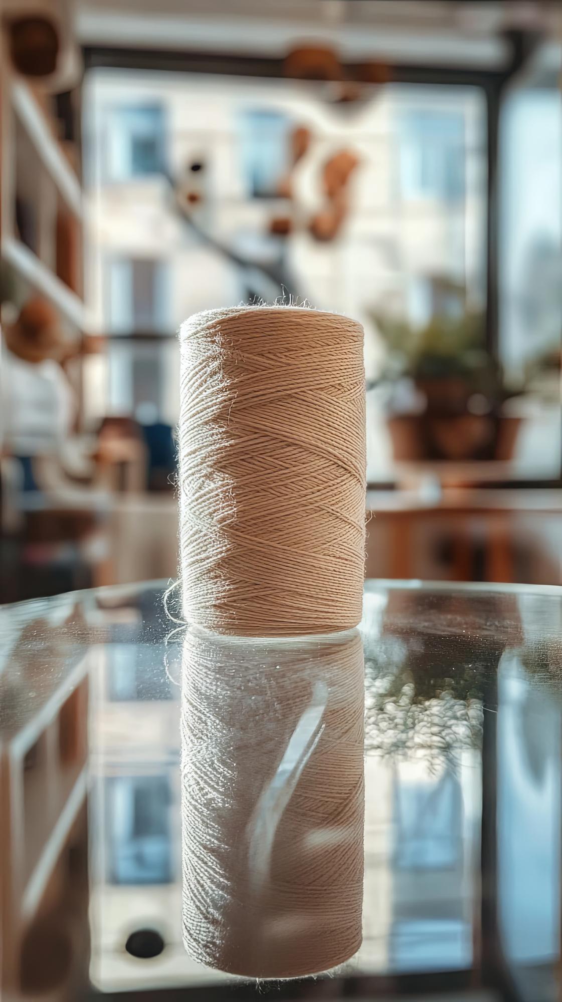 atelier window with thread spools and light